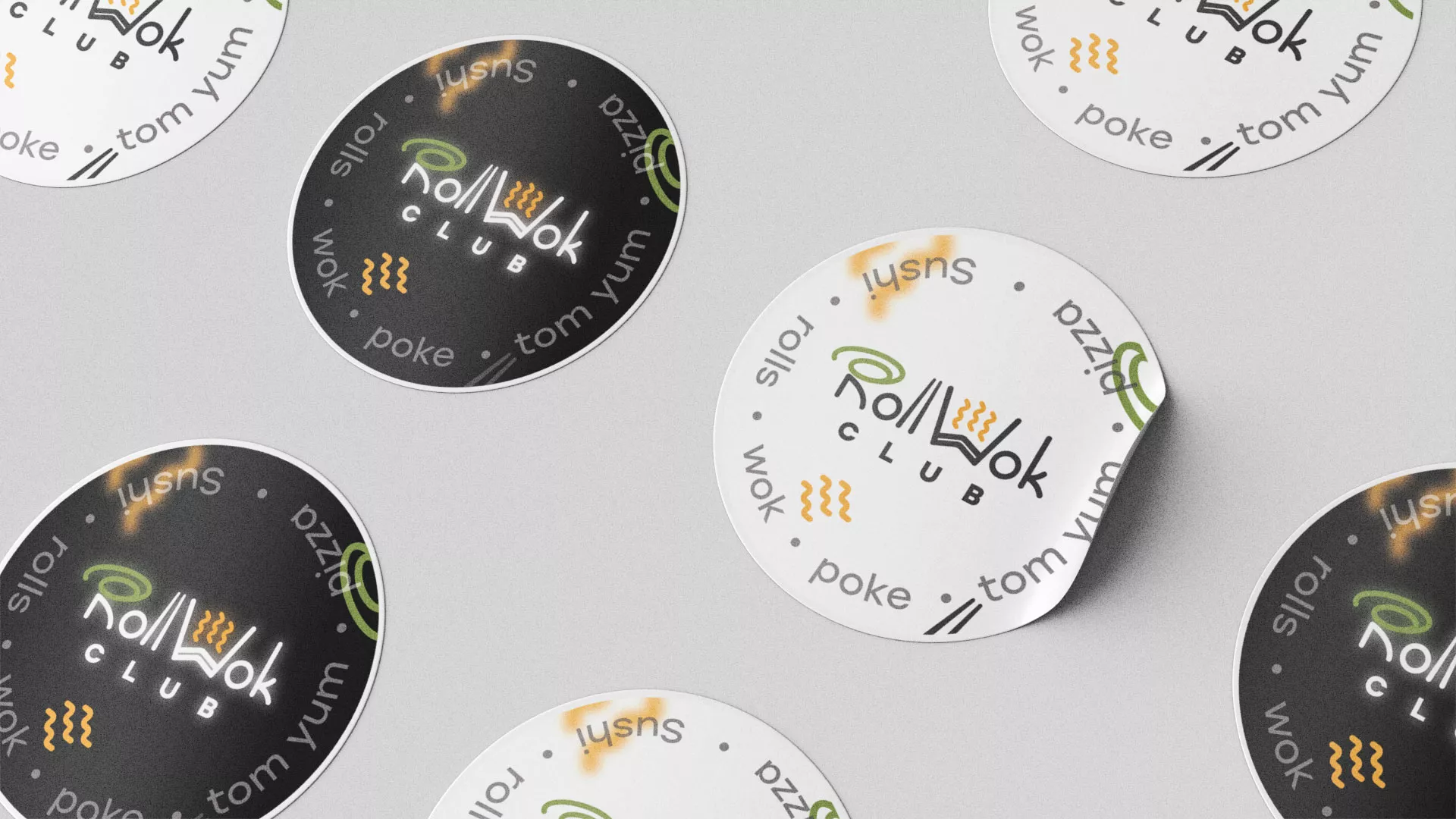 Разработка наклеек для суши-бара «Roll Wok Club» в Кирове